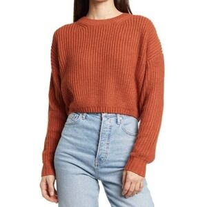 Elodie Crewneck Pullover Crop Sweater Long Sleeve Rust Women's Size XL NWT